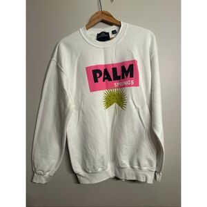 Alla Berman White Palm Springs Graphic Boyfriend Crewneck Sweatshirt Size Medium